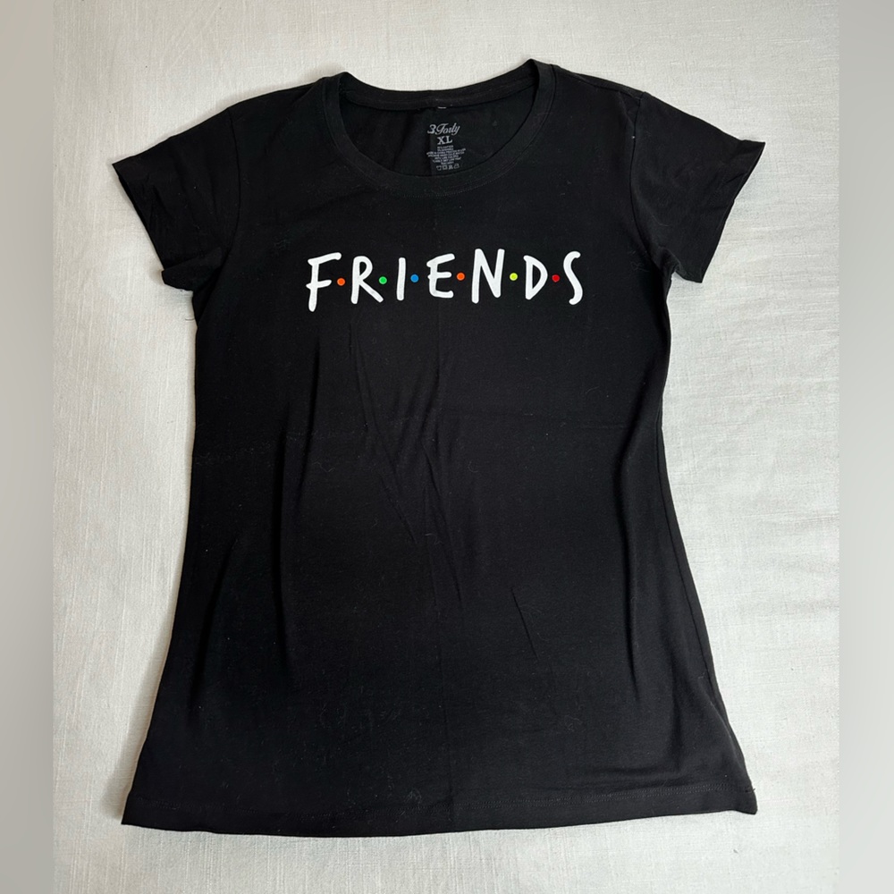 3Forty Black Fitted Friends Short Sleeve Tee